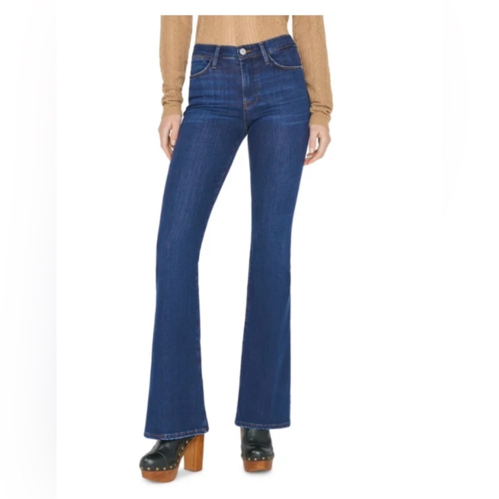 FRAME Le High Flare Jeans Dark Wash Mid Rise Stretch Size 32
